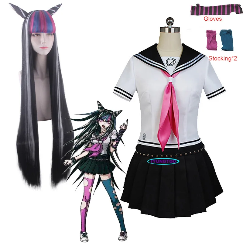 

Game Mioda Ibuki Cosplay Costume Danganronpa 2 Wig Woman's JK Uniforms Girl Sailor Suit Halloween Carnival Costumes