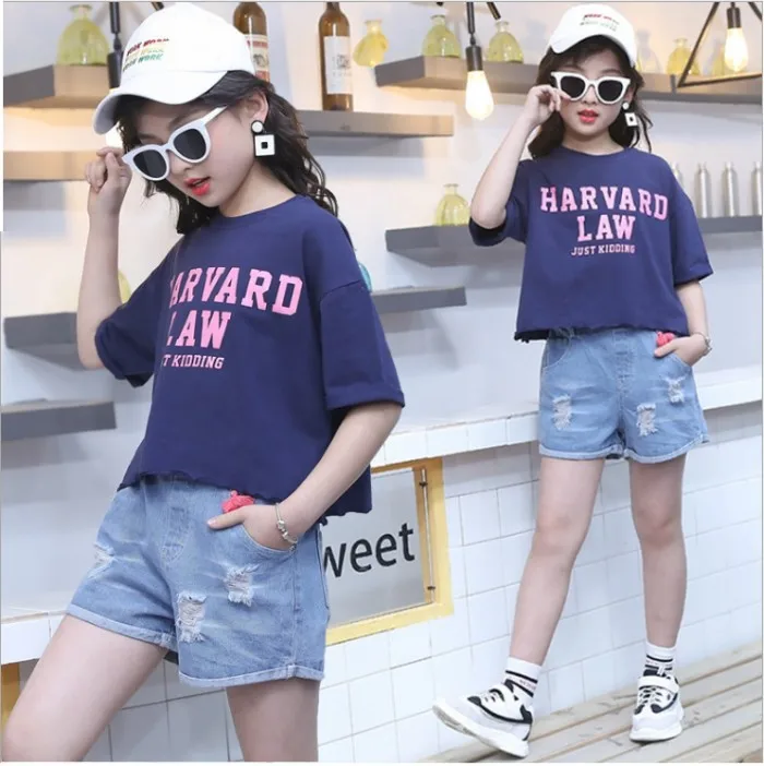 Новая детская футболка с короткими рукавами и цветочным принтом для девочек +