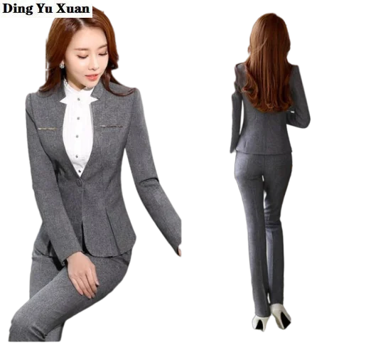 Женский офисный костюм из 2 предметов деловой блейзера куртки и брюк Осень зима