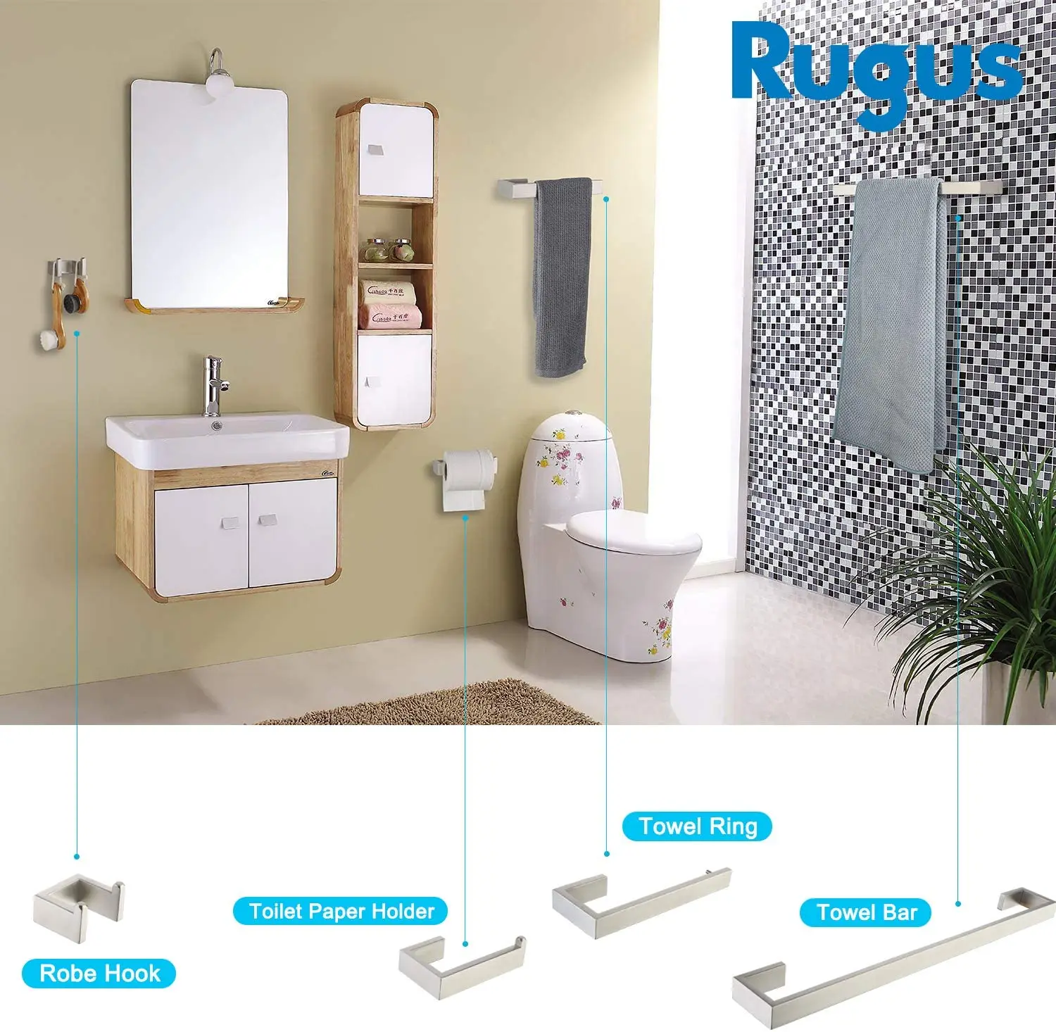 Набор современных аксессуаров для ванной комнаты набор из 4 предметов настенный