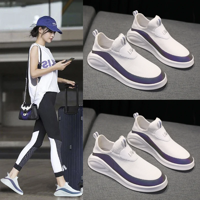 Спортивная обувь для женщин без шнуровки на платформе и каблуков мягкая