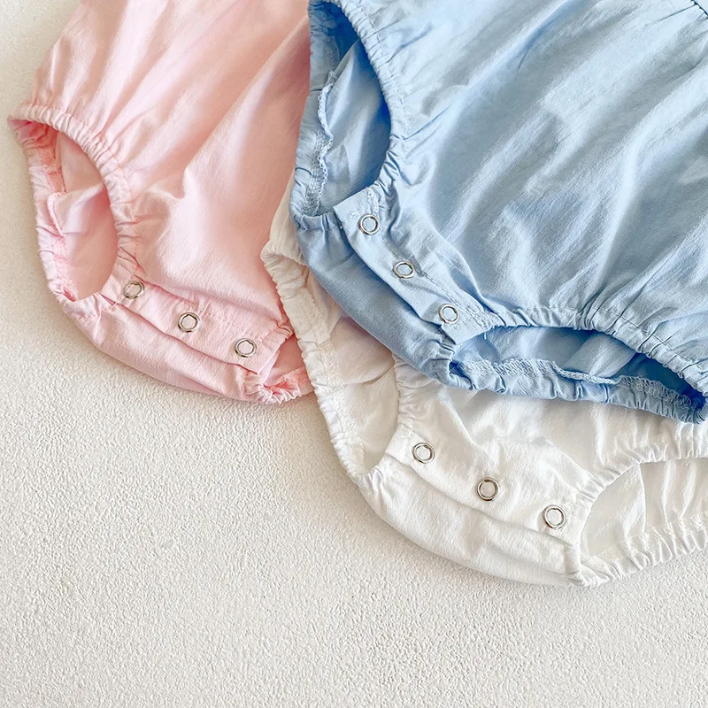 

2021 Spring New Girls Clothes Casual Solid Short Sleeve Lace Square C ollar Bodysuit