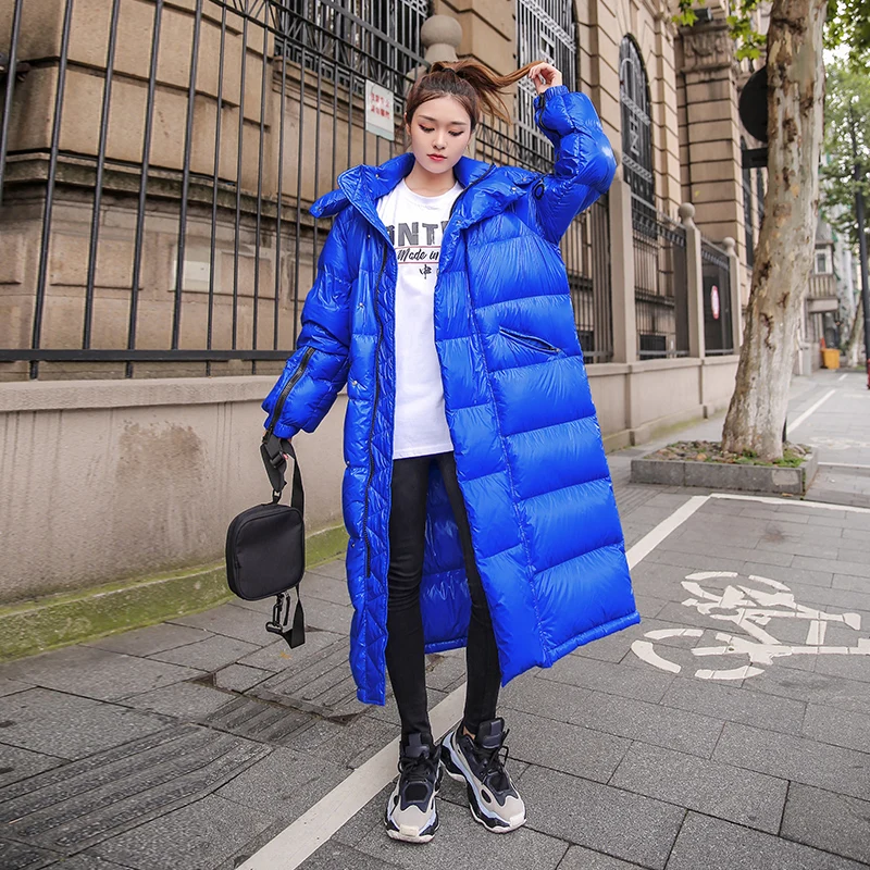 Женское длинное пуховое пальто зимняя теплая парка большого размера с капюшоном