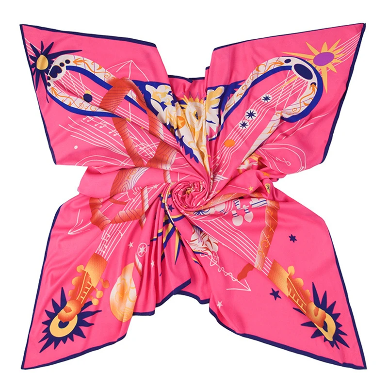

130cm Luxury Brand Scarf Women Musical Note Print Twill Satin 100% Silk Scarf Top Women Square Scarves Kerchief Ladies Shawl S69