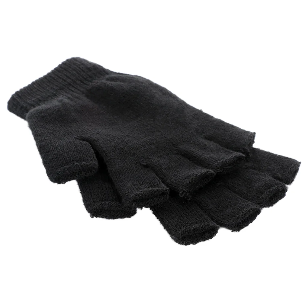 

2021 New Men Black Knitted Fingerless Gloves Autumn Winter Outdoor Stretch Elastic Warm Half Finger Cycling Gloves