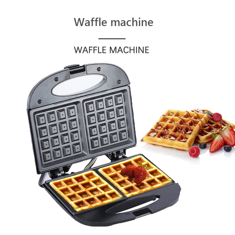Jual 220V Listrik Pembuat Wafel Dapur Memasak Sisi Ganda Pemanasan Kue Telur Oven Mesin Sarapan Wafel Panci Antilengket Loyang