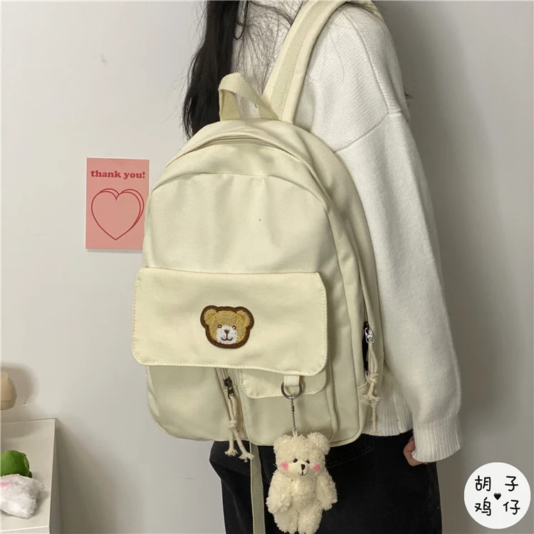 

YJ674 2021 new Cute bear backpack vintage girl school bag Korean chic student canvas backpack