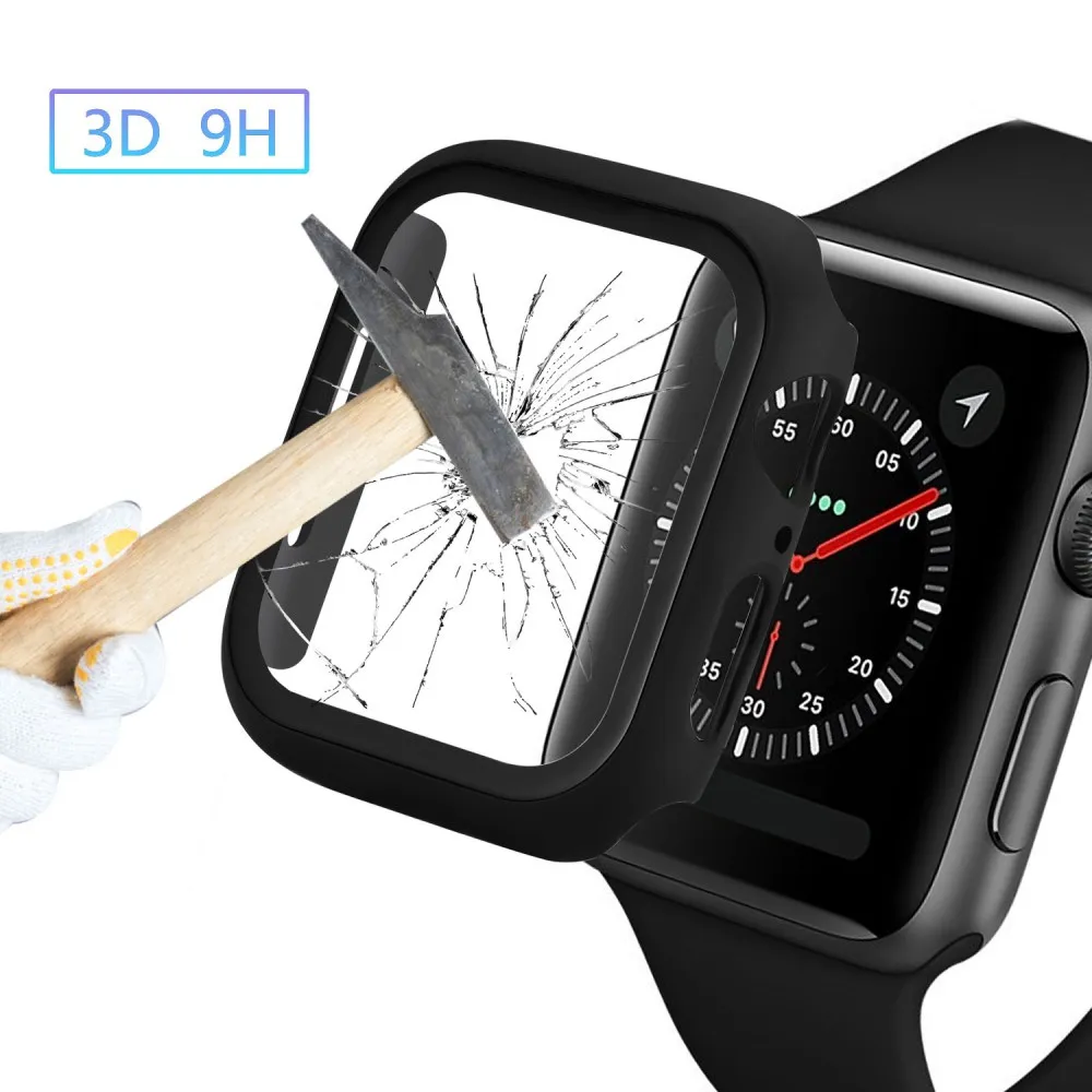 Стекло с полным покрытием 100D для Apple Watch Series 5 4 3 2 матовый пластиковый бампер рамка