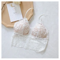 white french girls thin lace unrimmed underwear set with bra back and hollow vest small breasts non trace lingerie set