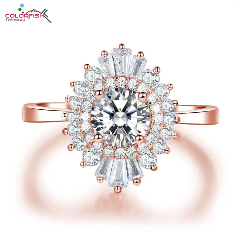 Кольцо обручальное женское из розового золота с фианитом 0.8ct|Кольца| |