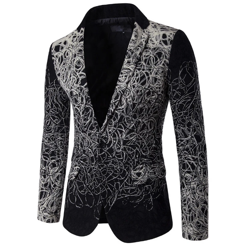 

Pop Boutique Men Blazers and Jackets Trend Embroidery Slim Fit Blazers British Style Men Suit Jackets terno masculino 5XL