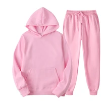 2pcs sport suit fitness solid color womens tracksuits hooded pullover sweatpants sweatshirt casual pants sets sportswear male