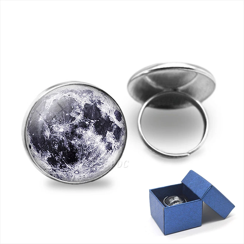 

Moon Rings Solar System Galaxy Glass Crystal Finger Rings for Men Women Adjustable Universe Star Ring Planet Jewelry