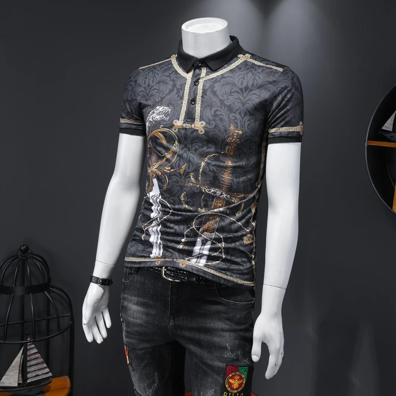 Mannen Kleding Camiseta Verano Hombre 2020 Summer Printed Short-sleeved Polo Shirt Fashionable Lapel | Мужская одежда