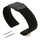 Сменный ремешок для часов из черного резинового силикона, 16 мм, 18 мм, 20 мм, 22 мм, 24 мм, PVD Двойная застежка