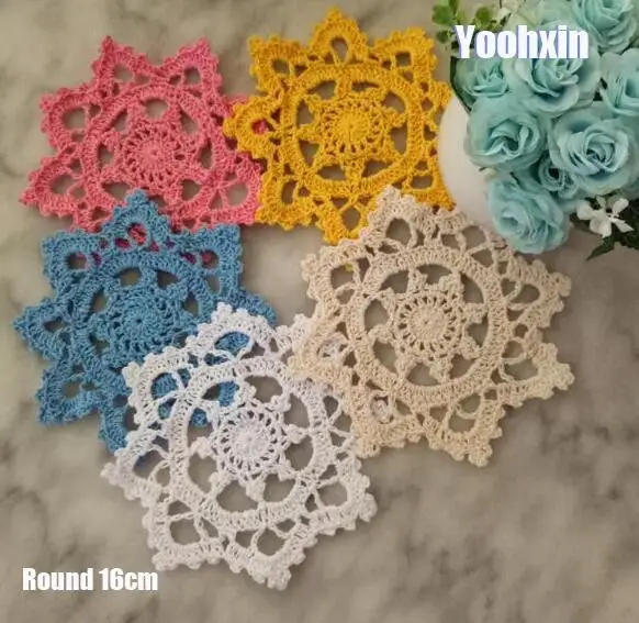 

5PCS 16CM Round Handmade Cotton Crochet Doilies Stand For Mug Drink Coasters Christmas Placemats Kitchen Table Mat Disc Pads