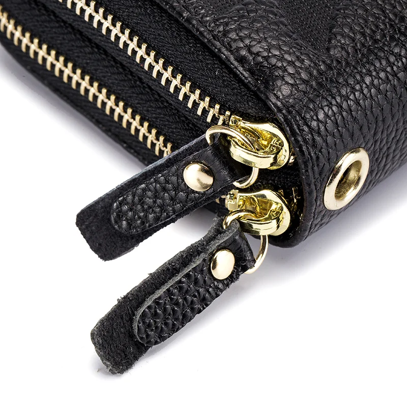 Women Wallet Double Zipper   First Layer Cowhide Large Capacity Long Clutch  Genuine Leather Purse New Mobile Phone Bag Wallet
