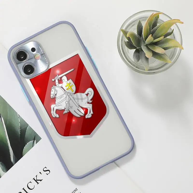 

Republic Belarus National flag Phone Case For iPhone 12 11 Mini Pro XR XS Max 7 8 Plus X Matte transparent Gray Back Cover