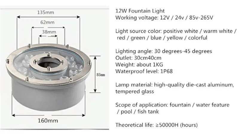 Светодиодный фонарь для фонтана подводсветильник светильник бассейна 6 Вт 12 18 В 24