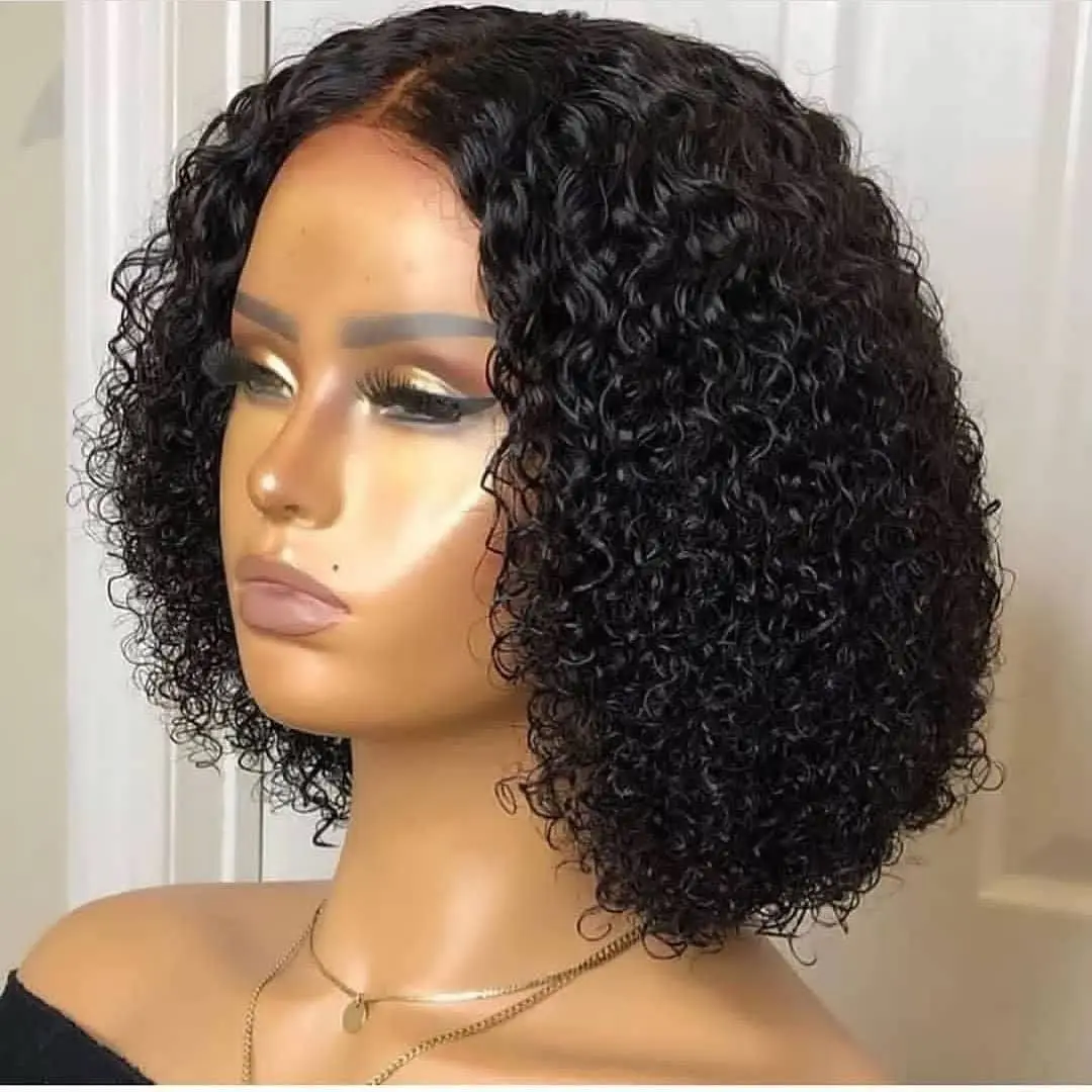Jerry Curly Bob Wig 13x4 Lace Front Human Hair Wig  Brazilian Remy Pre Plucked  Deep Wave Short Bob Frontal Curly Human Hair Wig