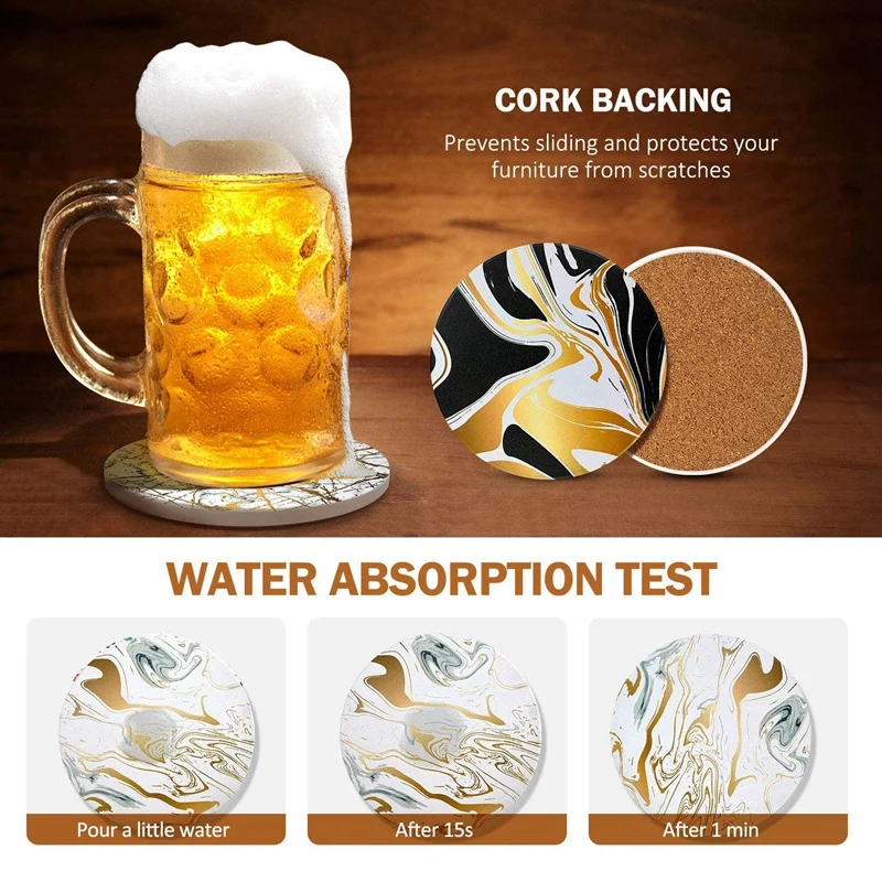 Coasters With Metal Holder Stand Marble Pattern Stone Bar Set Cork Base Cup Ceremic Coaster For Gifts Home |