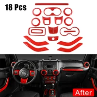 18Pcs Car Interior Decoration Trim Steering Wheel Center Console Air Outlet Doors Panel Red Cover for Jeep Wrangler JK JKU 11-18
