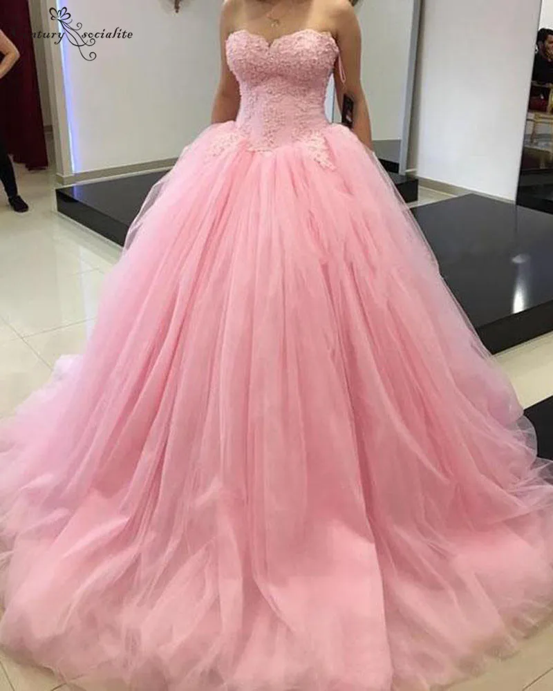 Милое розовое платье для Quinceanera 16 бальное кружевной милой корсет на спине размера
