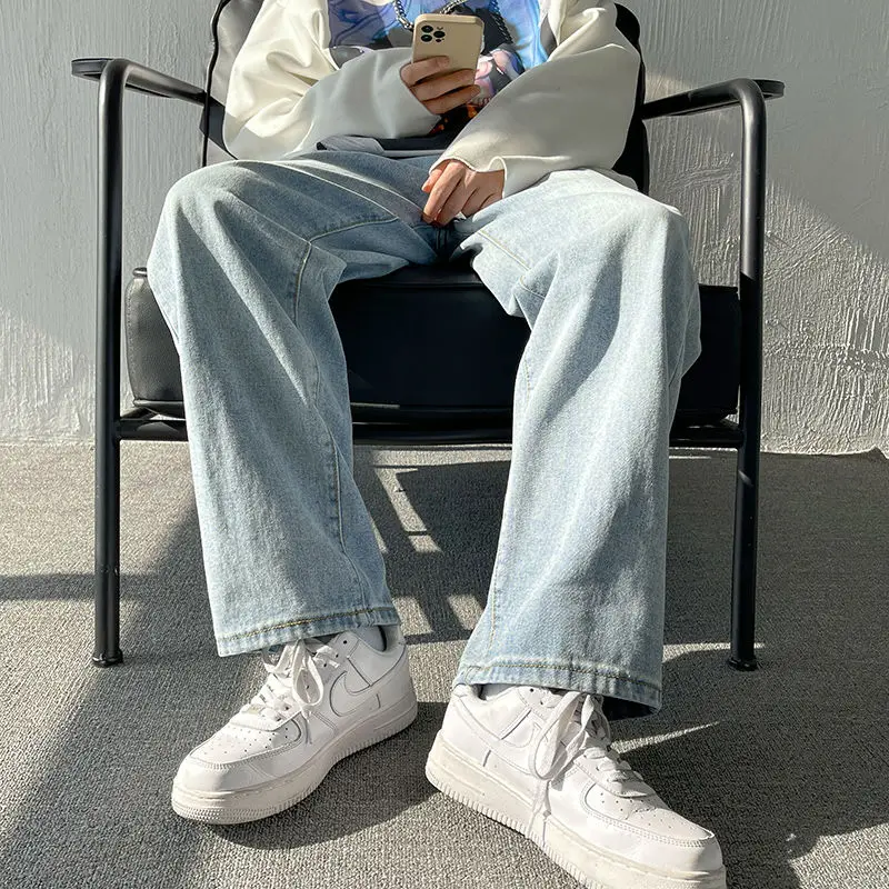 Autumn Wide-leg Jeans Men's Fashion Retro Thin Blue Black Baggy Jeans Men Streetwear Loose Hip-hop Straight Denim Trousers Men