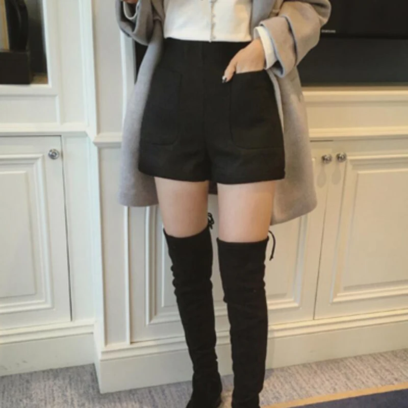 Новые женские шорты осенние и зимние с высокой талией одноцветные повседневные