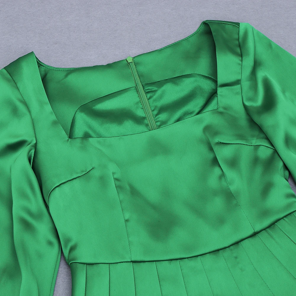 

2021 New Arrival Women Green Square Collar Long Sleeve Celebrity Evening Party Bodycon Fashion Bandage Dress Dropshipping