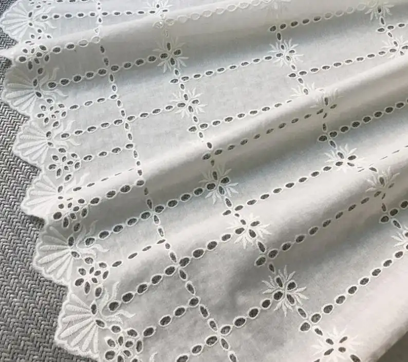 

Off White Eyelet Fabric, Embroidery Cotton, Both Scalloped Fabric By Yard, Eyelet Dress, Indian Cotton Fabrics