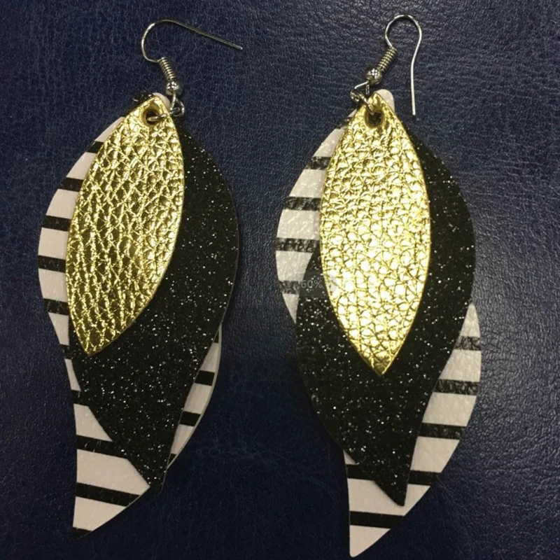 Новинка! Блестящие кожаные серьги слой ed плед бахрома перо преувеличенные