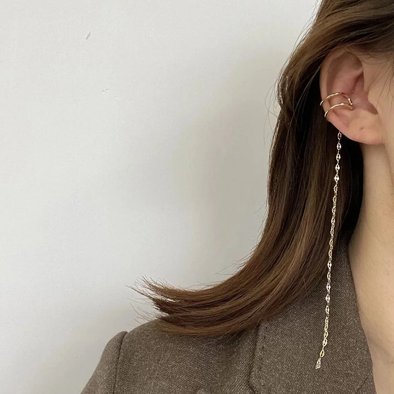 

Goth Gold Silver Color Letter Earcuff Tassel Chain Ear Cuff Fake Piercing Faux Earrings For Women Korean Fashion Clips Jewelry