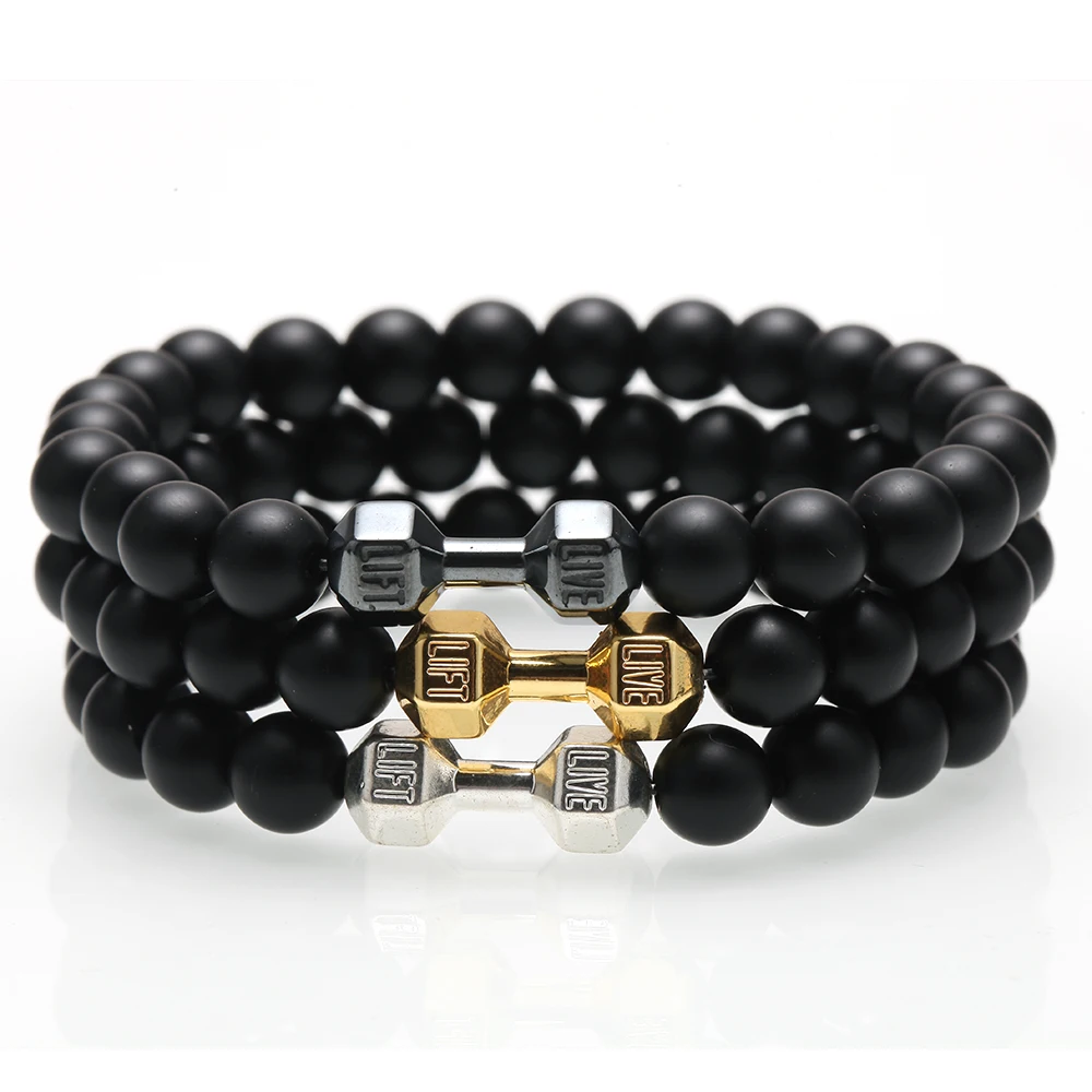 Парные браслеты из натурального камня для мужчин стальные золотые аксессуары