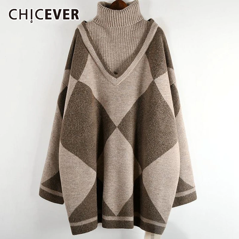Женский трикотажный свитер CHICEVER с высоким воротом и длинным рукавом зимний 2020 |