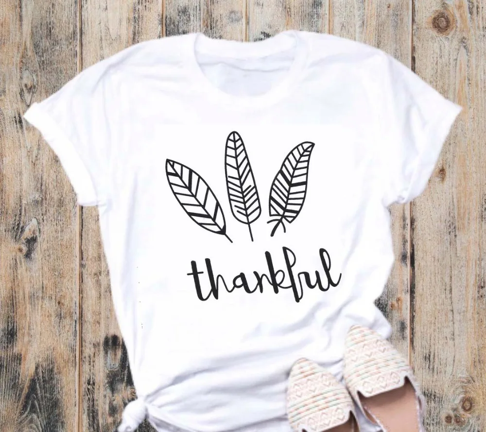 

Women Slogan T-shirt Cotton Casual Vintage Aesthetic Tumblr Tee Quote Tops Christian Thanksgiving Day Feather Graphic