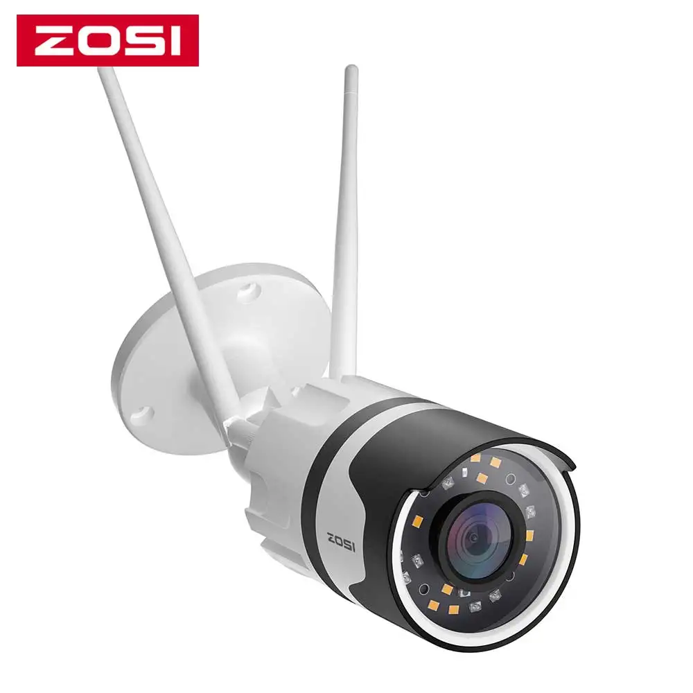 

ZOSI 1080p Spotlight Outdoor WiFi Camera H.265 Waterproof AI Human Detection Color Night vision 2-Way Audio Wireless IP Cam