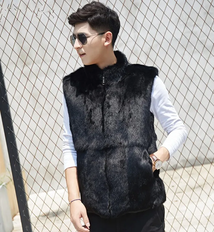 

Real Genuine Natural Rabbit New Fur Vest With Collar Men Fashion Jacket Outwear Overcoat Custom Any Size Free Shipping F224