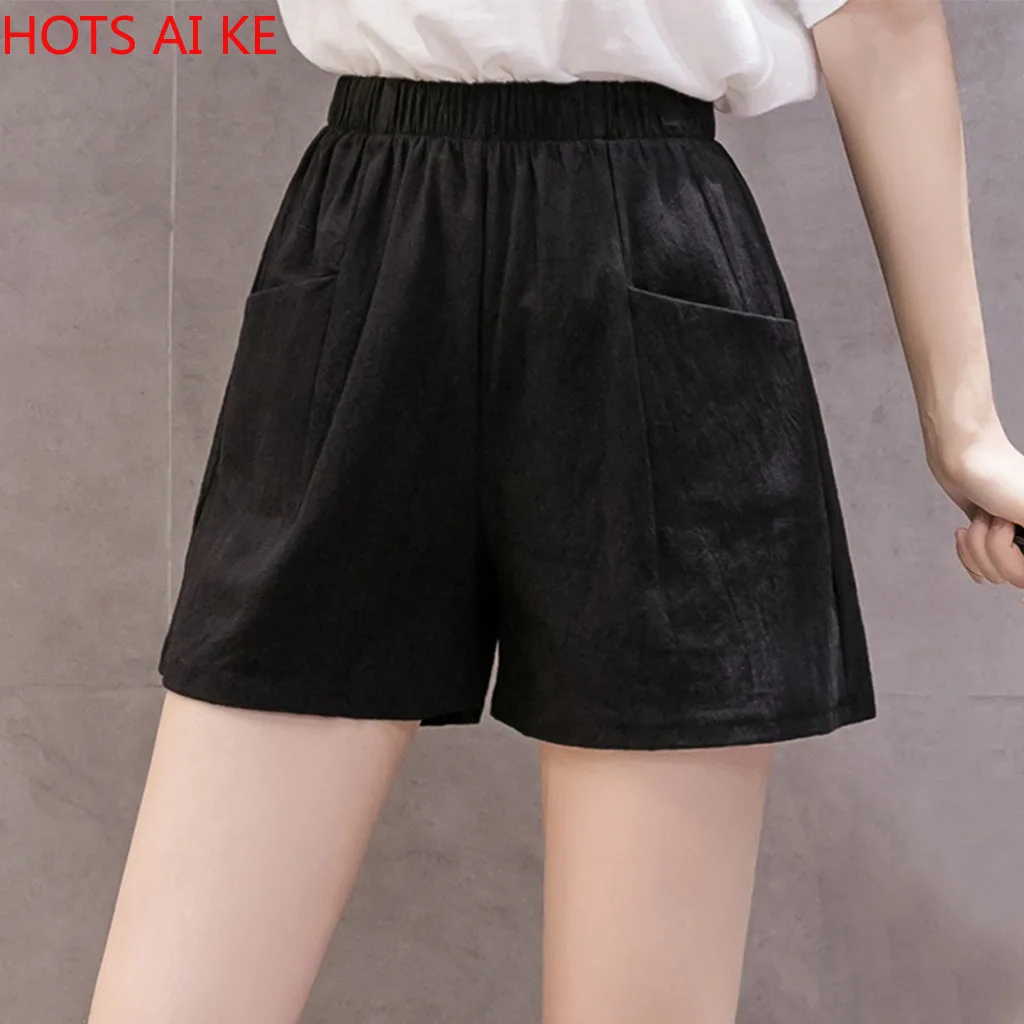 

Woman's short high waist Linen Loose Casual thin shorts for women double Pocket Wide Leg Linen sport Short outdoor short mujer