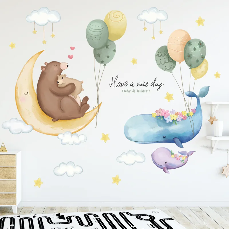 

Cartoon Balloon Wall Stickers Animal Bear Moon Teenager Room Decoration Home Decor Aesthetic Bedroom DIY Vinyl Wallpaper Murals