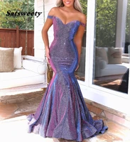 mermaid evening dresses long 2022 shiny sequins off the shoulder robe de soiree abiye gece elbisesi