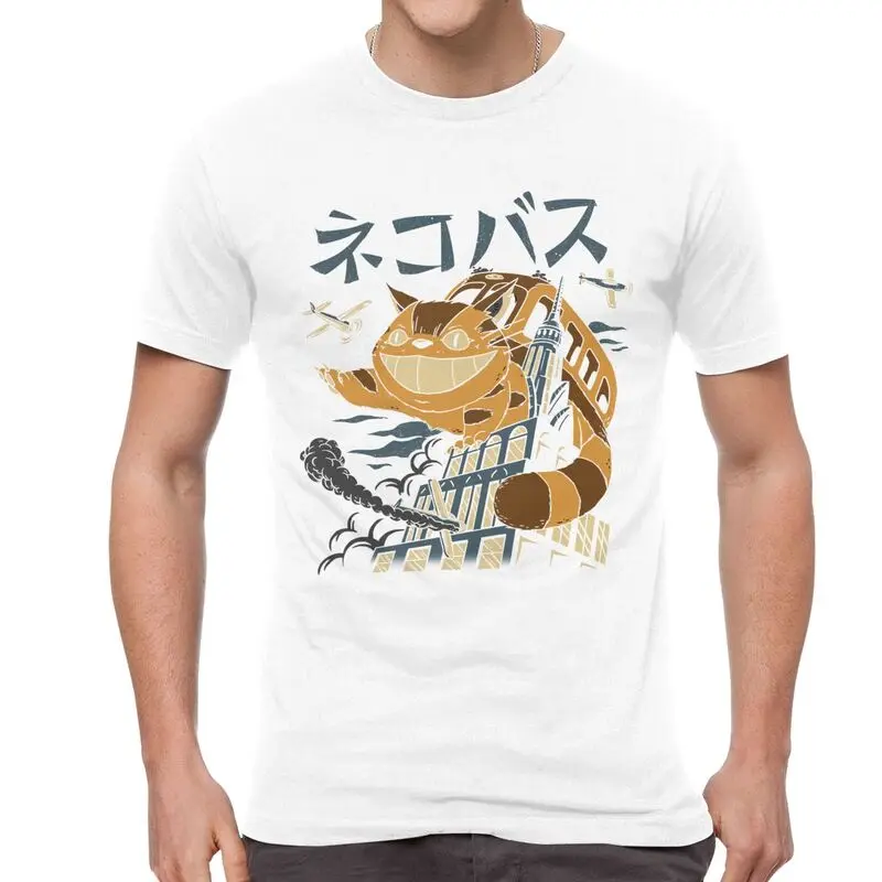

Cat Bus Attack T Shirt Men Cotton Printing T-Shirts Novelty Tshirt Short Sleeve Empire State Building Tee Tops