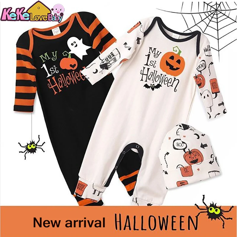 Baby Halloween Costume Boy Jumpsuit Clothes Pumpkin Print For Baby Girl Romper With Hat Fashion Cotton NewBorn Outfits 0-18M