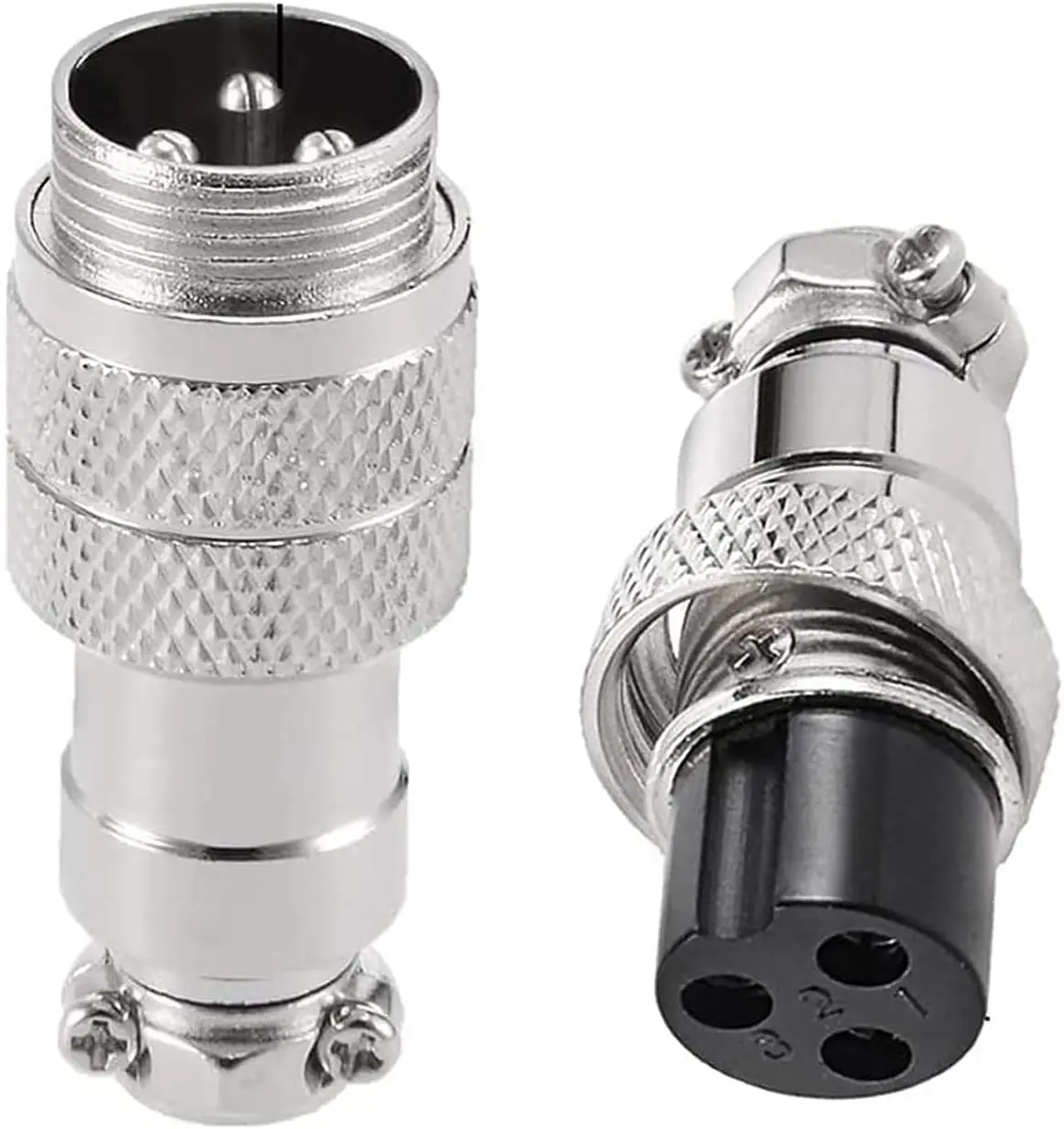 

4Pcs 3Pin Aviation Connector,3 Pin Metal Male Female Thread Panel Connector 16mm GX16-3P Aviation Plug Silver