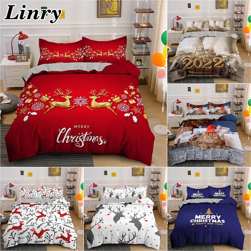 

Luxury Bedding Set 3D Duvet Cover Winter Christmas Quilt Cover With Zipper Queen King Twin Size Comforter Set for Adult Kids
