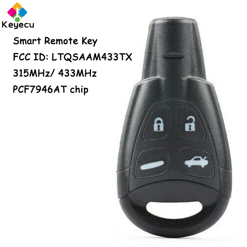 

KEYECU Smart Remote Car Key With 4 Buttons 315MHz 433MHz PCF7946AT Chip for SAAB 9-3 9-5 9.3 9.5 2003-2011 Fob FCC# LTQSAAM433TX