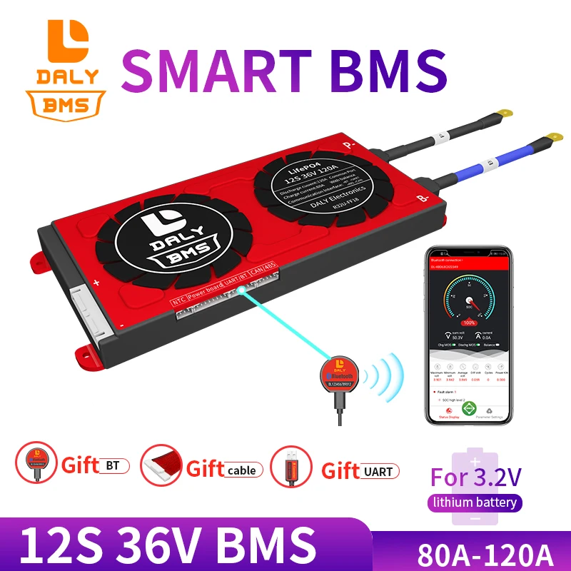 BMS для LiFePO4 батарейный блок Smart LTO Lipo плата защиты батареи 12S 36V 80A 100A 120A 18650 батарея