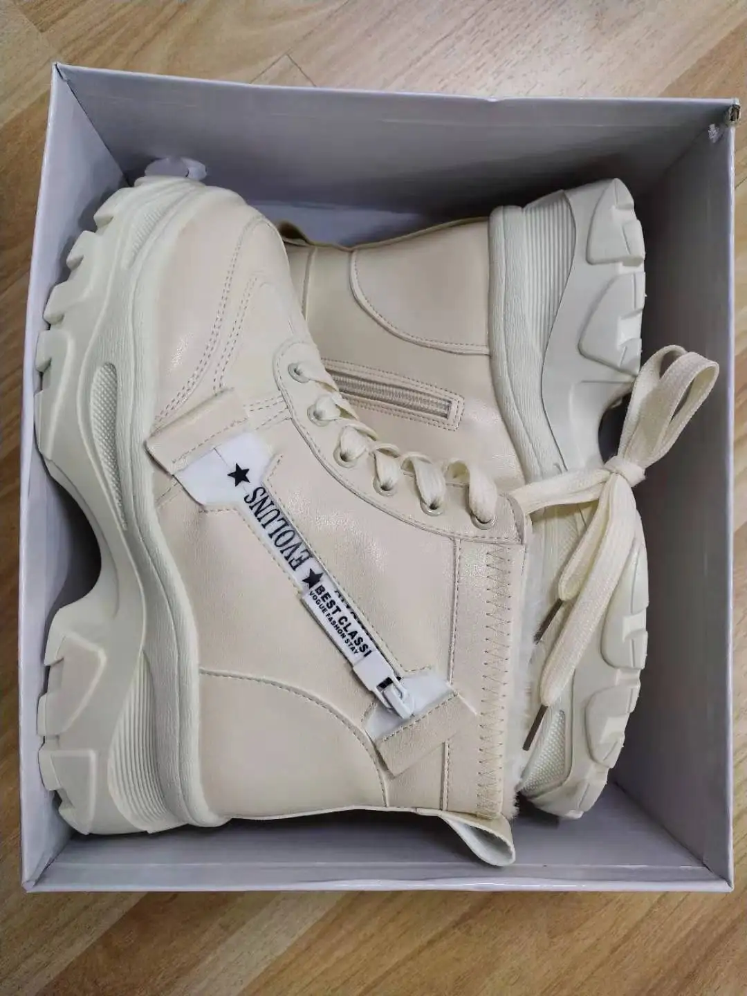 beige Зимние сапоги г., новые ботильоны женские зимние сапоги из хлопка Женская Теплая обувь на меху зимние мотоботы на шнуровке - Цвет: beige