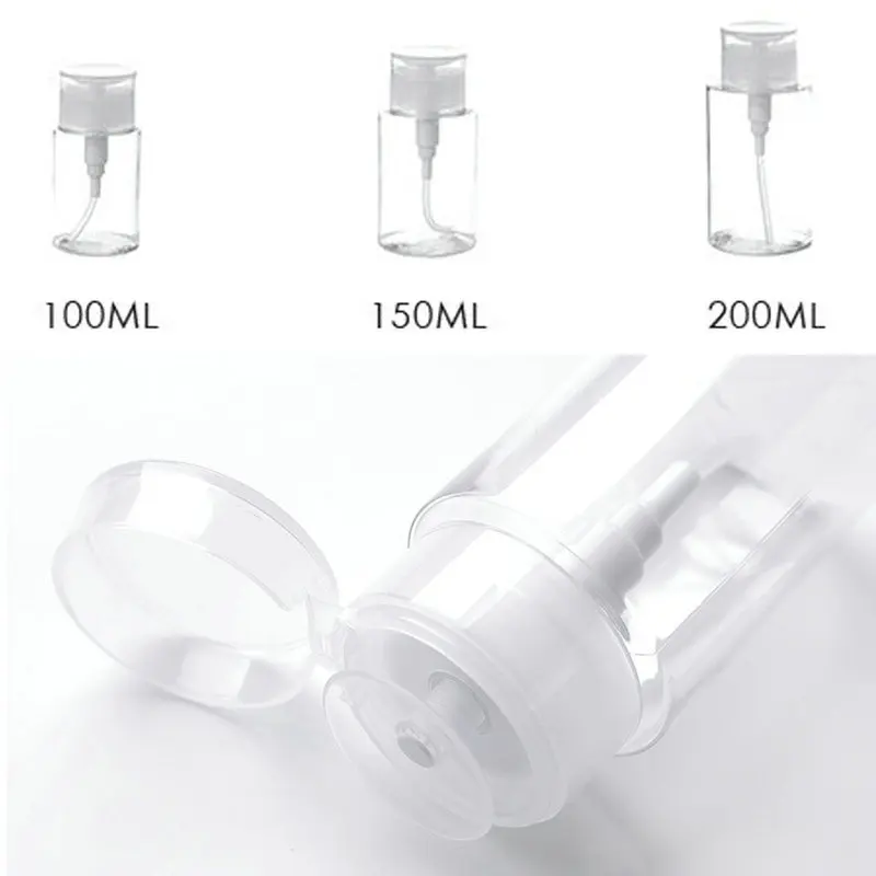 100/150/200ml Push Down Makeup Remover Water Pressing BottleEmpty Pump Dispenser Nail Polish Clear Cosmetic Container | Красота и
