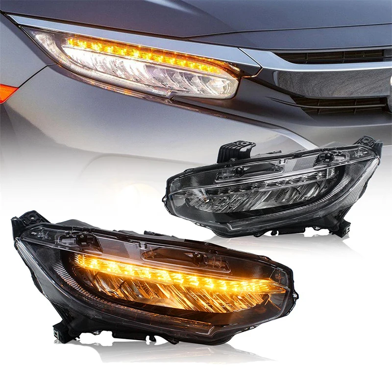 

Передняя светодиодная фара в сборе для Honda Civic 2016-2021 DRL дневсветильник ходовые огни передняя фара светодиодные противотуманные фары s Автомо...